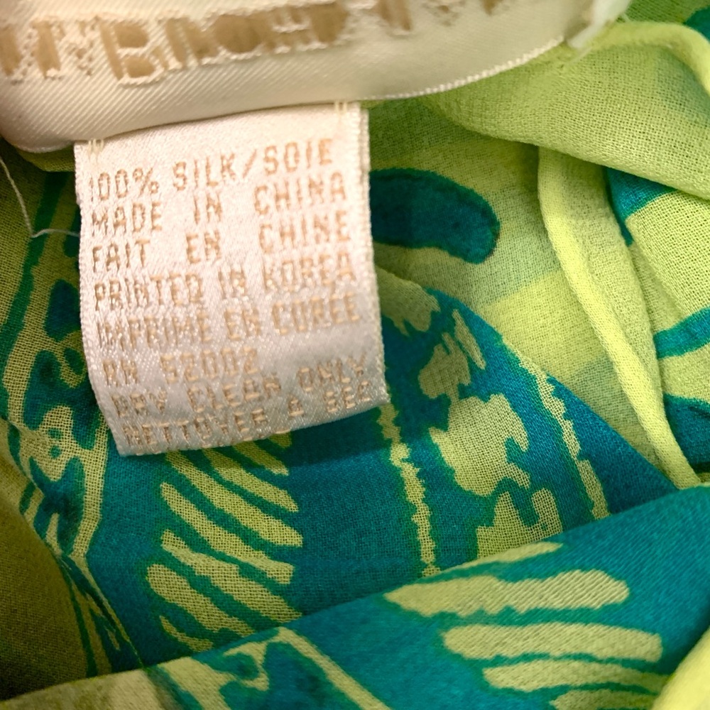 DANA BUCHMAN Silk Scarf shawl Bird of Paradise  Green blue 42” x 42” - Picture 3 of 6